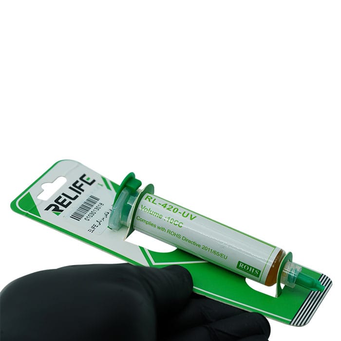 روغن و خمیر فلکس سرنگی RELIFE RL-420 UV مناسب تعمیرات گوشی موبایل
